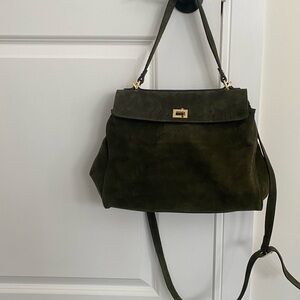 Elegant Olive Green Suede Handbag